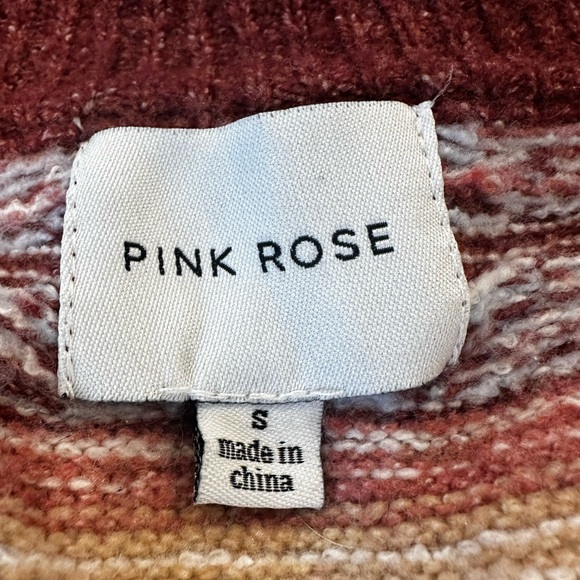 Pink Rose Sz:S Maroon Cream Striped Geometric Vneck Button Cardigan Sweater. - Picture 6 of 10